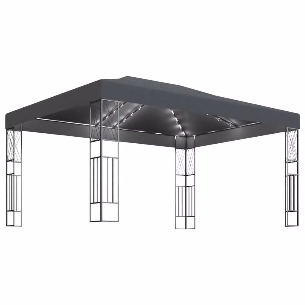 Berkfield Home Gazebo with LED String Lights, Anthracite and Black, W: 4.0 m, D: 3.0 m, H: 3.0 m – 2