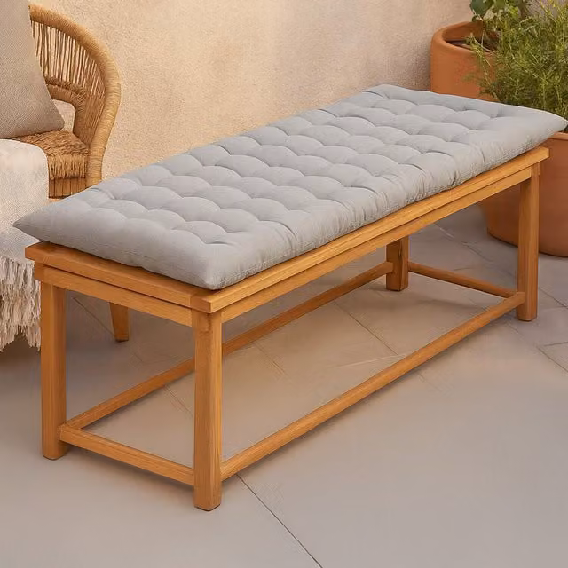 Homescapes Luxury Cotton Garden Bench Cushion, Grey, Width: 108 cm