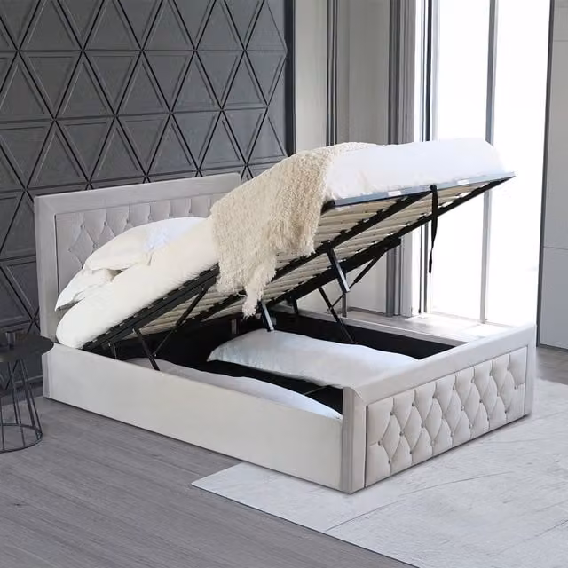 Mia Superking Ottoman Bed in Grey Velvet with Under Mattress Storage Space