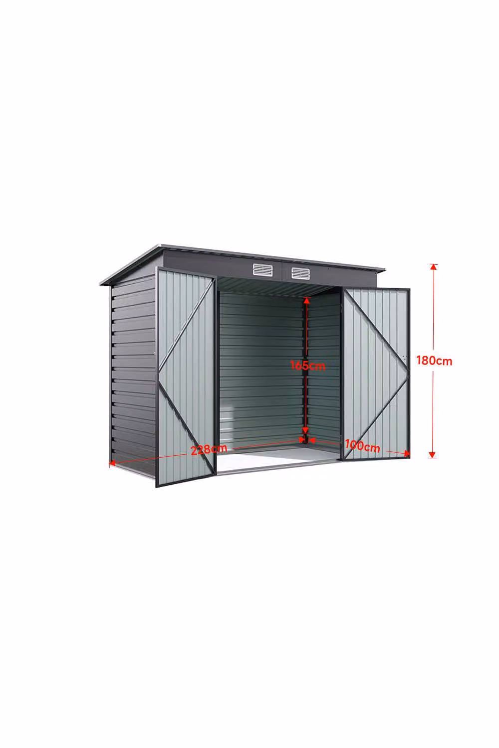 Garden Sanctuary Modern Outdoor Galvanised Steel Storage Shed with Dual Doors and Side Vent, Black, W/D/H: 238 x 180 x 100 cm – 2