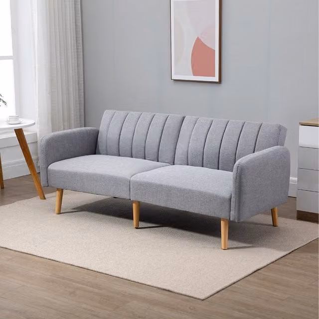 HOMCOM Two Seater Upholstered Sofa Bed with Adjustable Headrest and Foam Padding in Grey