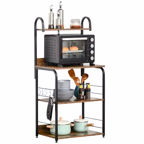 HOMCOM 4-Tier Baker's Rack with Storage and Microwave Stand in Rustic Brown, W/D/H: 60 x 40 x 125 cm