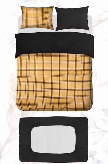Grace 4 Piece Super King Microfibre Reversible Duvet Cover Set with Matching Black Fitted Sheet in Gold – 5