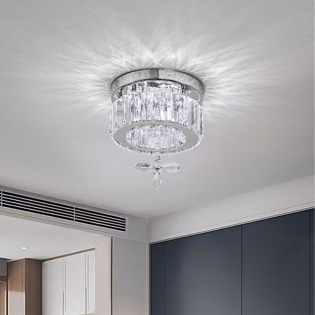 Komore Round Crystal Ring Ceiling Light with Chrome Metal Base