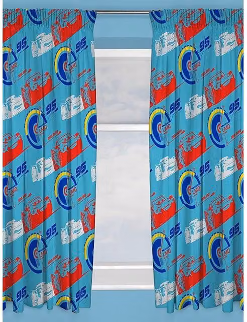 Disney Cars 3 Lightning McQueen Blackout Pencil Pleat Curtains, Pack of 2, Blue, Red and White, W: 182.88 cm, H: 168 cm