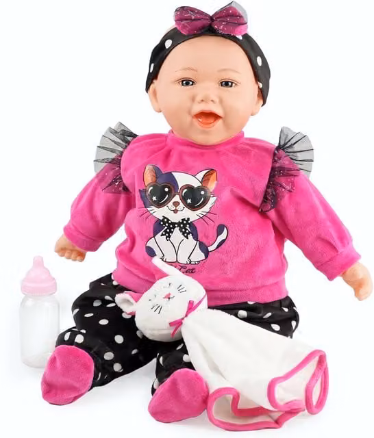 BiBi Doll Baby Girl with Sounds, Blanket and Bottle in Pink
