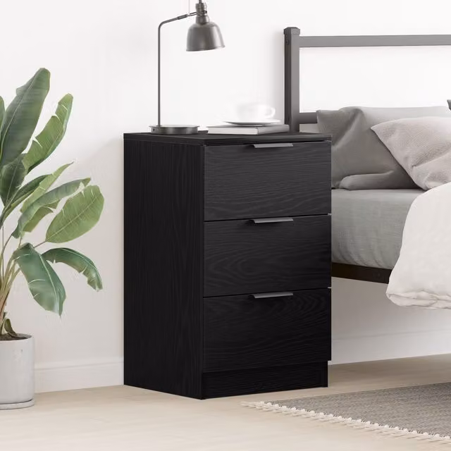 Berkfield Home Black Oak Bedside Cabinet in Black, W/D/H: 40 x 65 x 65 cm