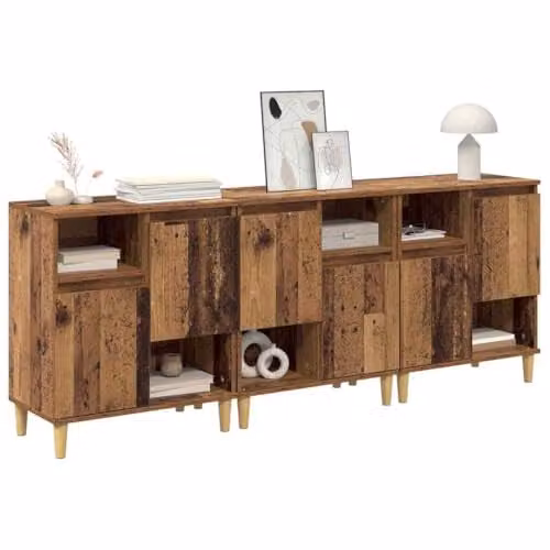 vidaXL Set of 3 Modern Sideboards in Brown Old Wood, W/D/H: 60 x 35 x 70 cm