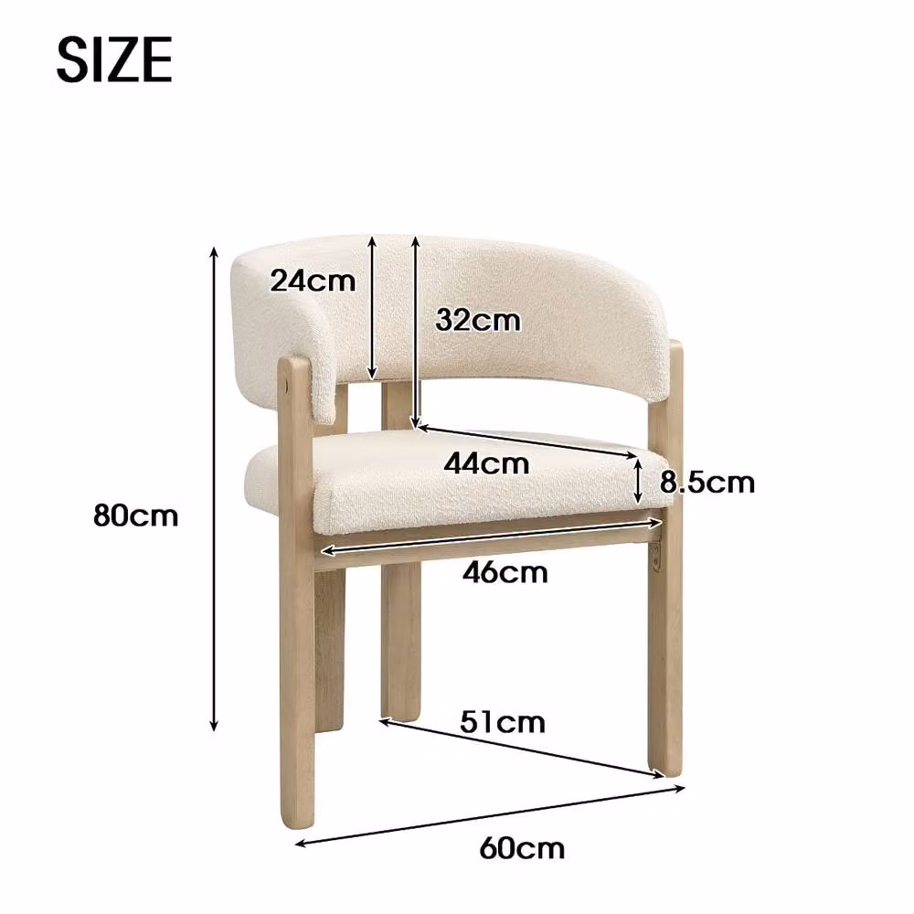 Rolipo Set of 4 Scandinavian Solid Wood Dining Chairs in Beige Boucle with Natural Finish – 2