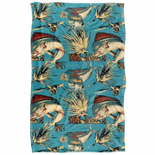 JQ Licensing Dorado Fishing Tiki Super Soft Fleece Throw Blanket, Multicolour, W: 91.44 cm, L: 147 cm