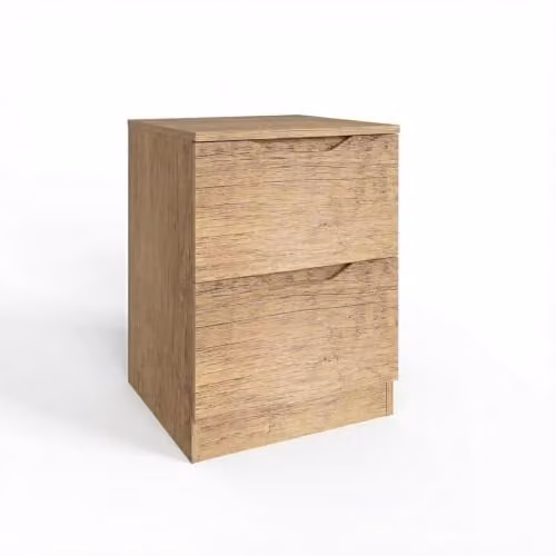 FWStyle Luno 2 Drawer Oak Bedside Chest in Brown, H 55 x W 40 x D 40 cm – 1
