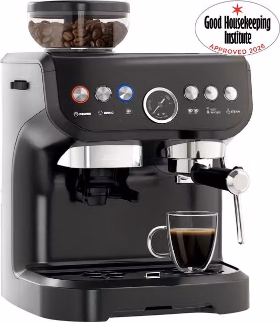 HOMCOM 15 Bar Espresso Coffee Machine in Black with Adjustable Grind, Steam Wand, Cup Warmer and Removable Tank