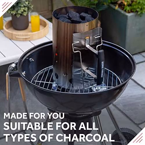 George Foreman Quick-Fire Large Chimney Charcoal BBQ Starter, Silver Stainless Steel, Diameter: 19.5 cm, H x W x D: 31.0 x 19.5 x 30.5 cm – 8