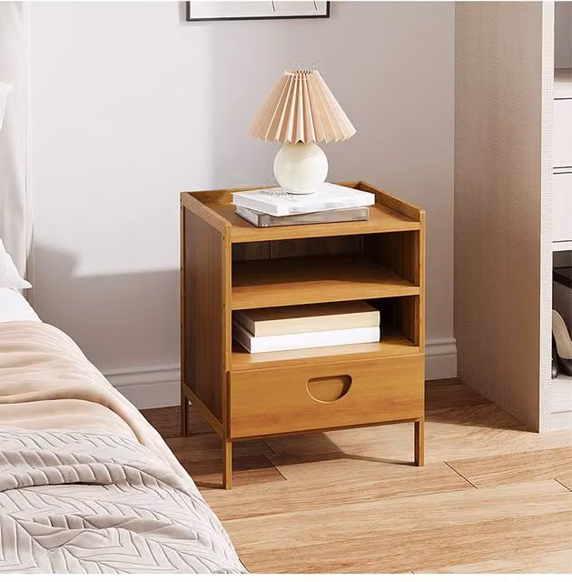 Living and Home Modern Minimalist Bedside Table with Drawer in Brown
