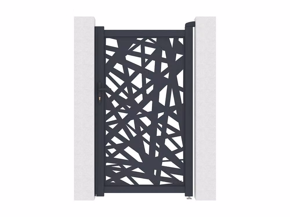 Vente-unique Laser-Cut Aluminium Swing Gate with Geometric Pattern in Grey, W: 103 cm, H: 181 cm – 2