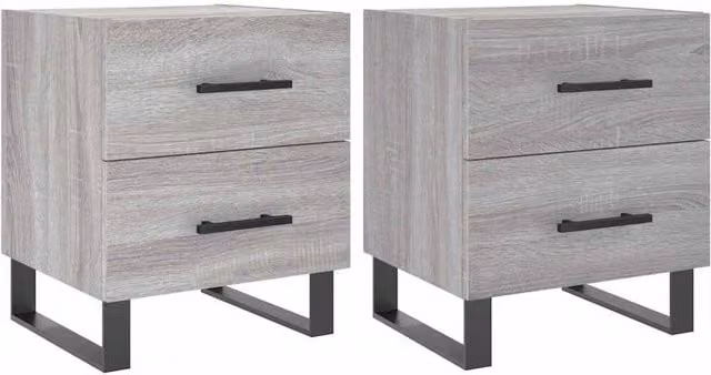 Berkfield Home Set of 2 Grey Sonoma Bedside Cabinets, W/D/H: 40 x 35 x 47.5 cm