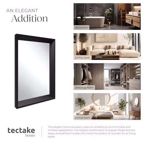 tectake Minimalist Rectangular Wall Mirror in Black, W/H: 50 x 70 cm – 5
