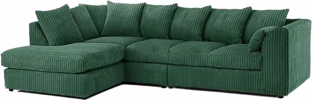 Luxor Living Green Jumbo Cord 5 Seater L-Shape Corner Sofa, Left Hand Facing – 1