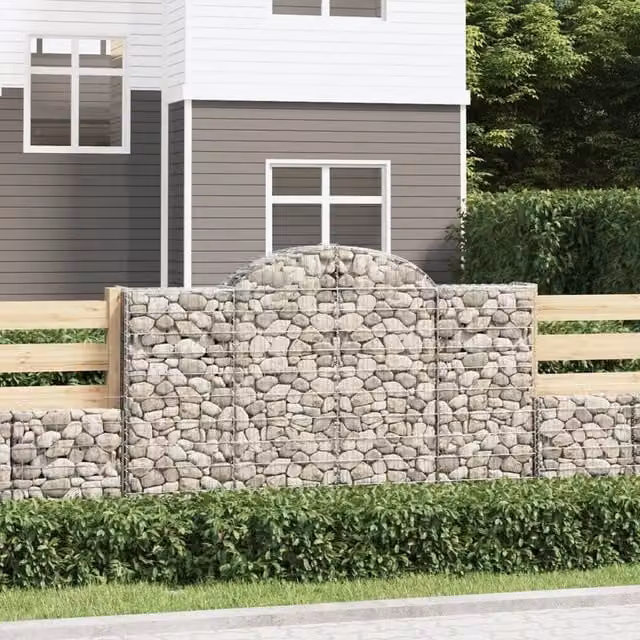Berkfield Home Arched Gabion Baskets, 2 Piece Set, Silver Galvanised Steel, W: 200 cm, D: 30 cm, H: 120-140 cm