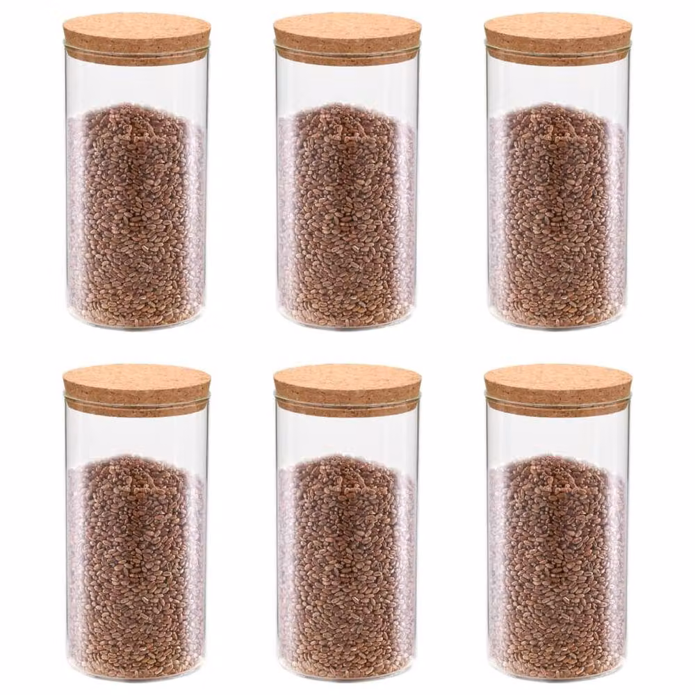 Berkfield Home Storage Glass Jars with Cork Lids, 6 Pack, 1.4 l, Clear – 2