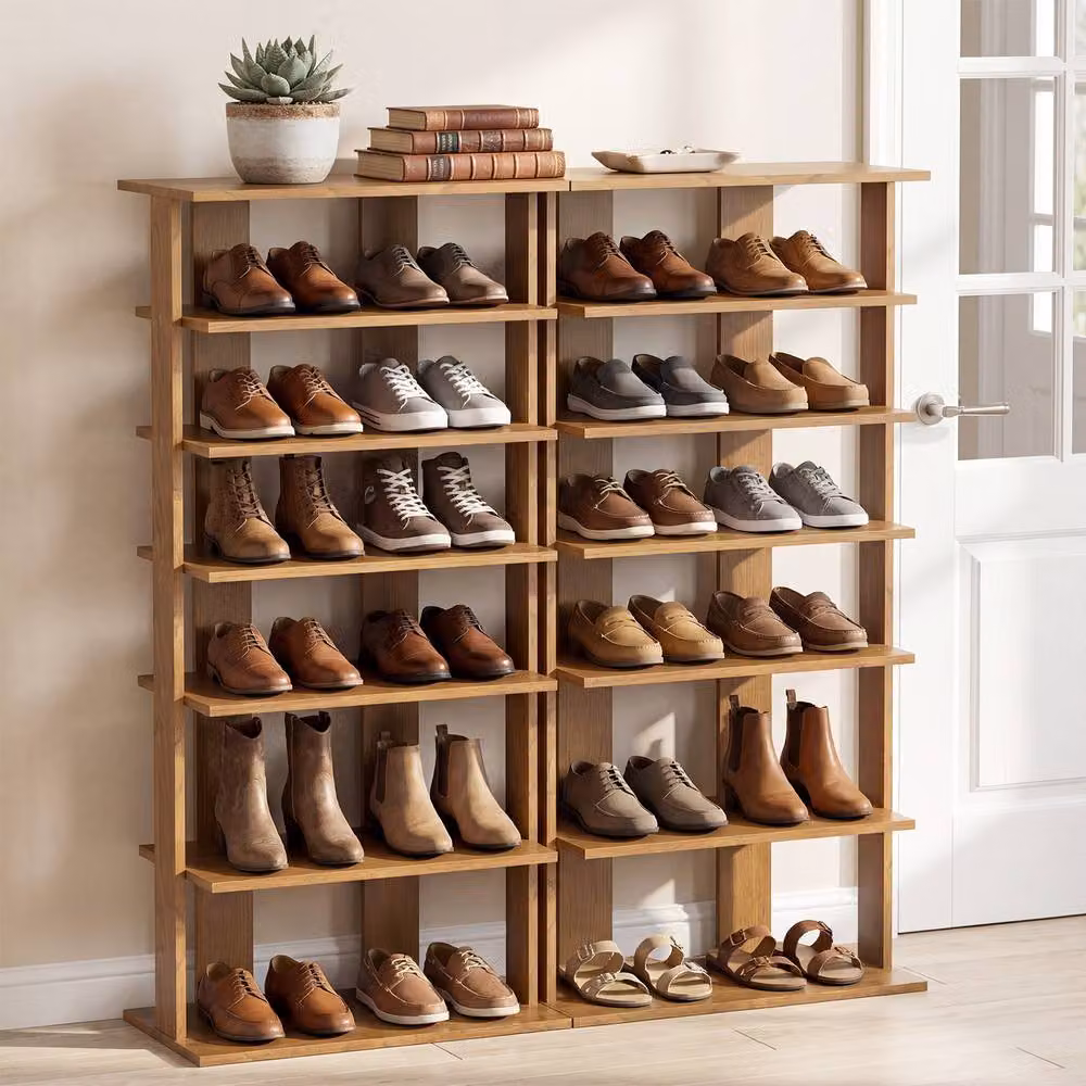 Costway 7-Tier Wooden Shoe Rack and Storage Organiser in Natural – 4
