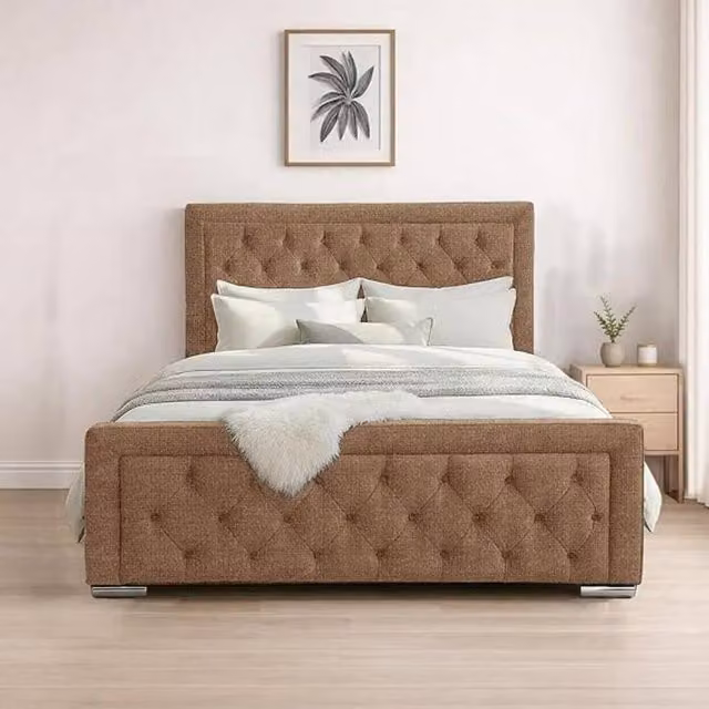 Bed Time UK Naples Super King Bed Frame with Chesterfield Floor Standing Headboard in Taupe