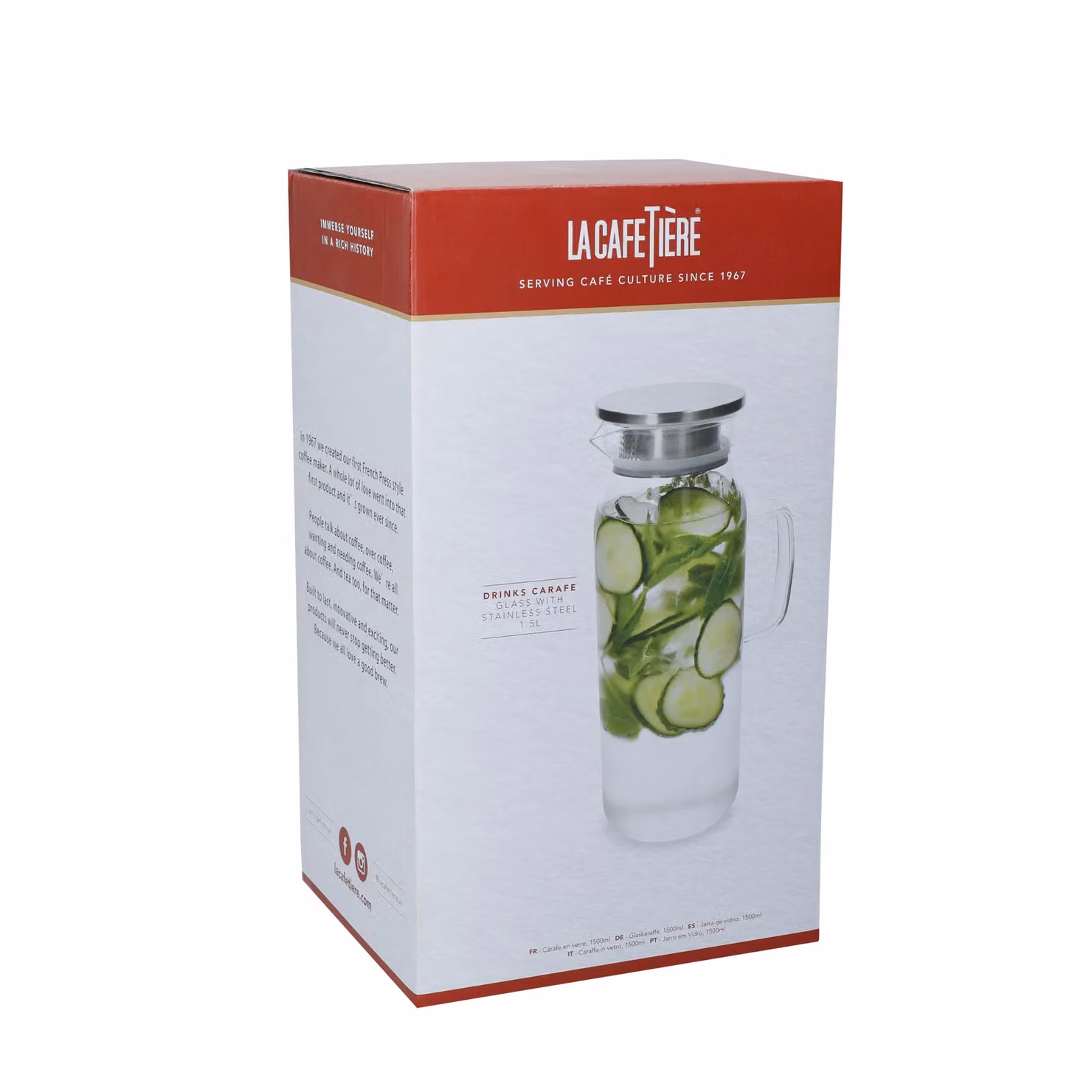 La Cafetiere Glass Carafe with Lid in Transparent, 1.5 l – 3