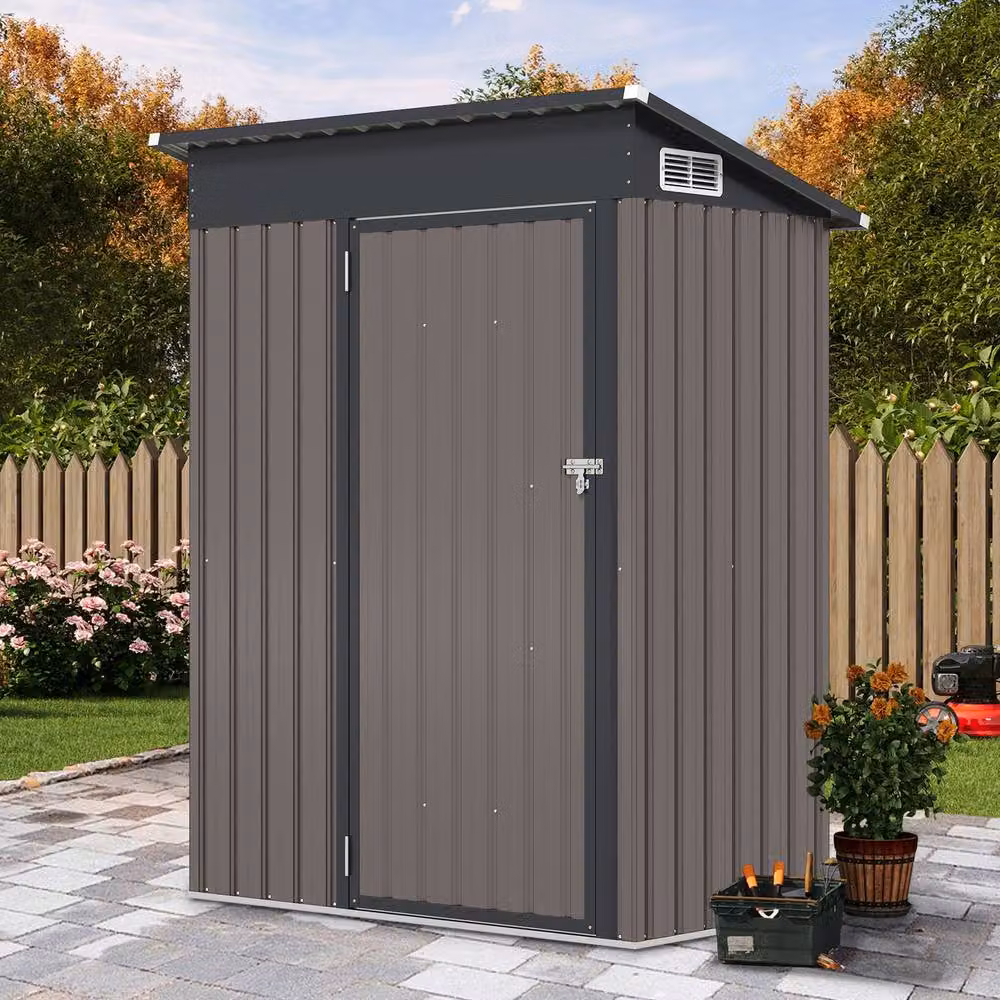 Costway Grey Pent All-Weather Metal Storage Shed with Sloping Design, W/D/H: 185 x 138 x 74 cm – 4