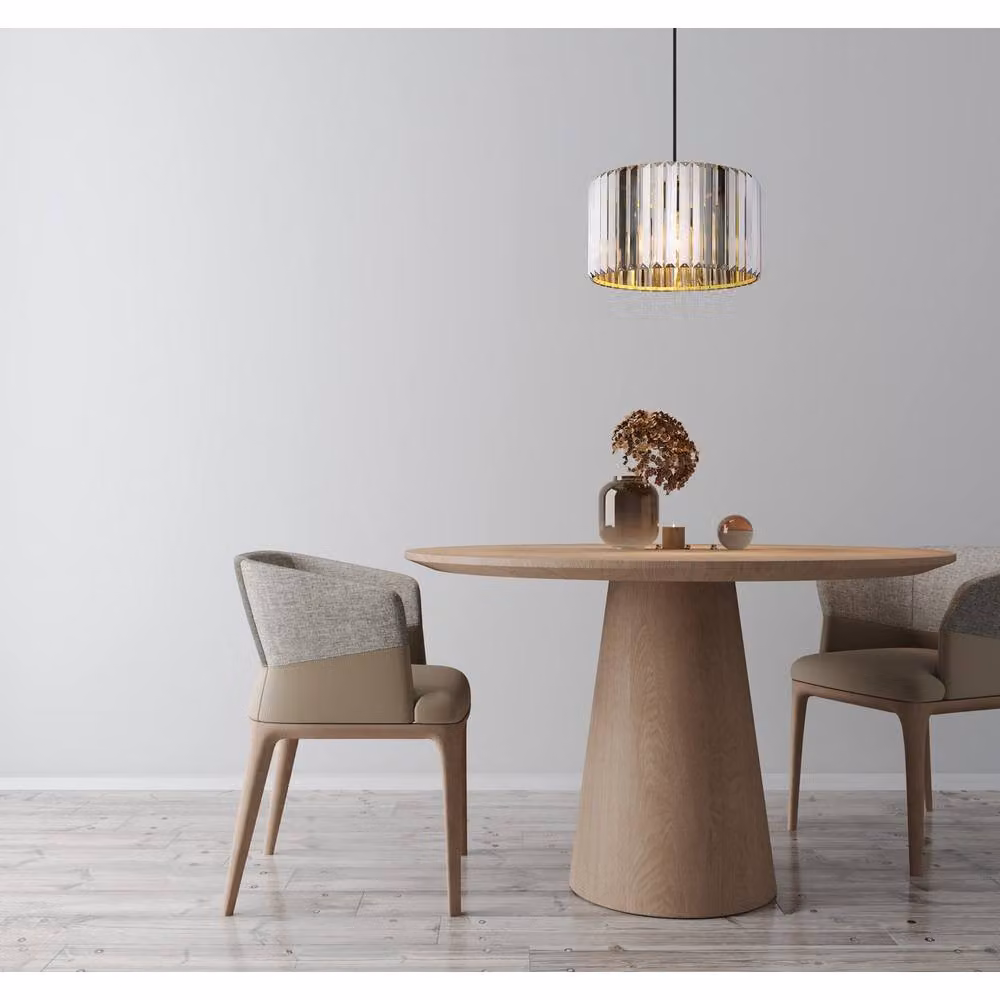 Netlighting Nowa Run Pendant Ceiling Light with Smoke Crystal and Wood Effect in Brown – 9