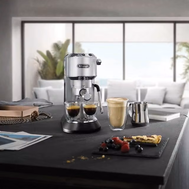 DeLonghi Dedica Arte Manual Coffee Machine with Thermoblock and Steam Wand, Silver Stainless Steel