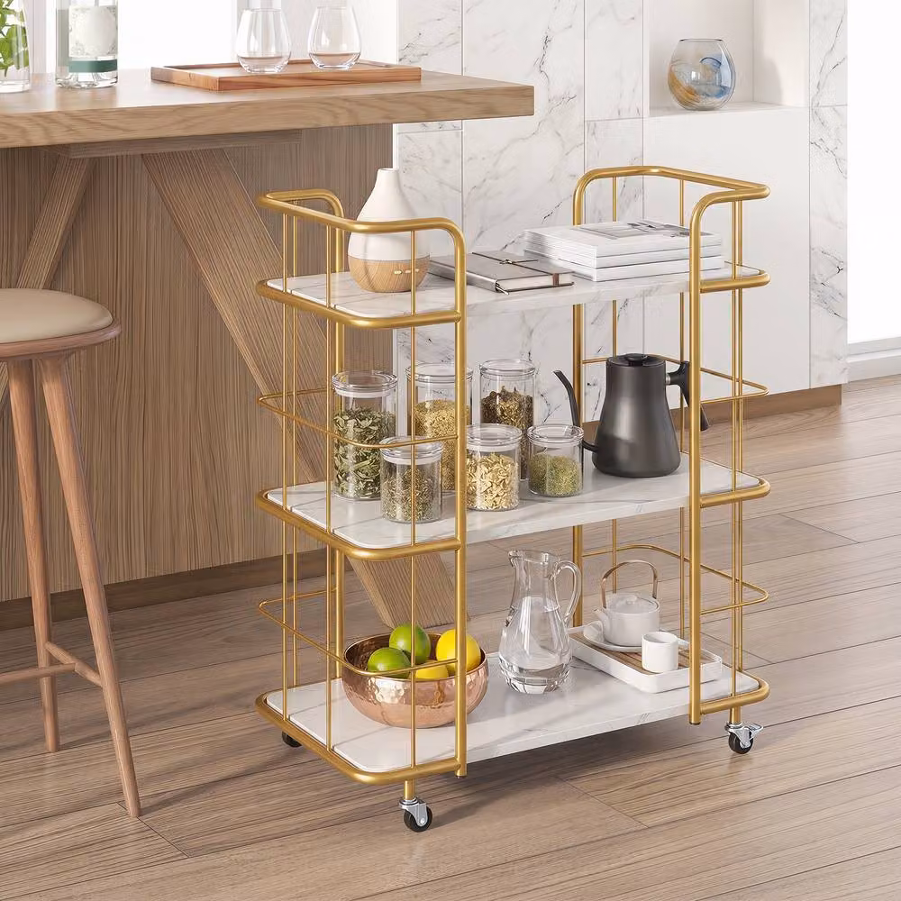 Costway 3 Tier Rolling Buffet Serving Bar Cart in White – 2