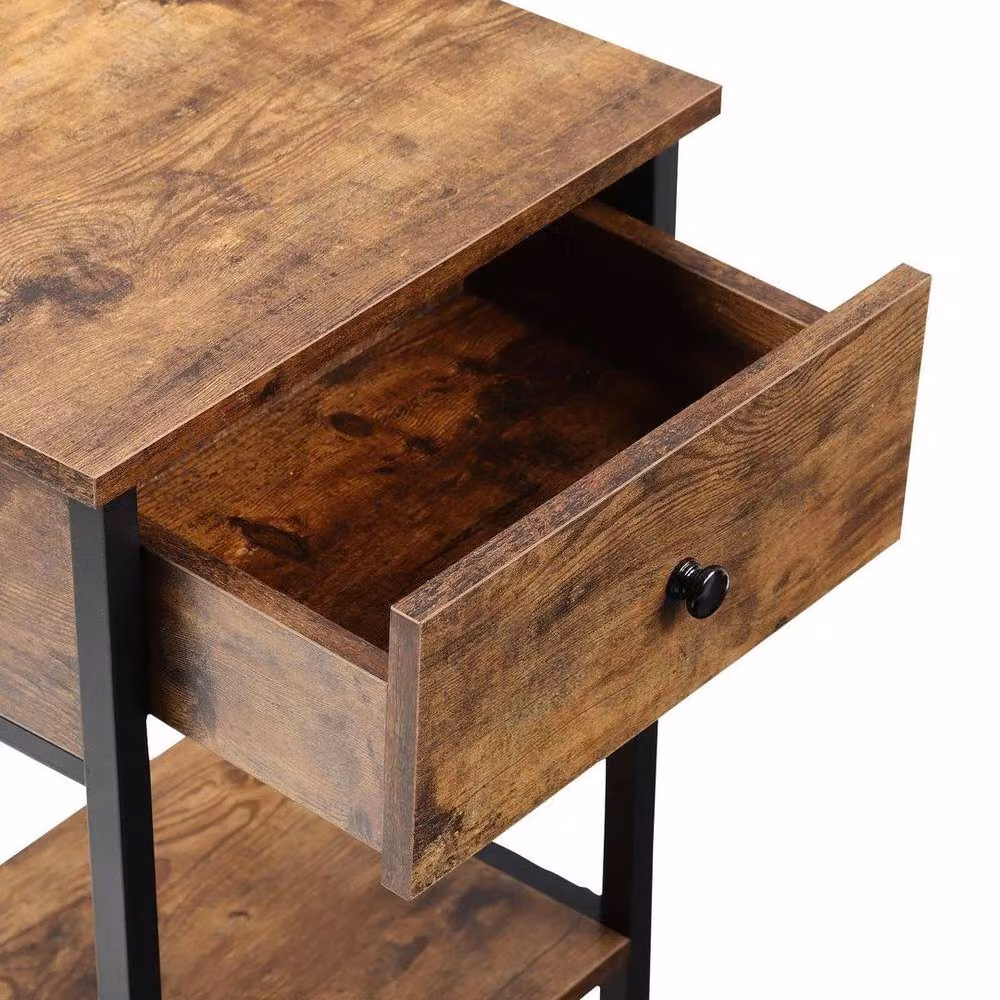 KORVIXA Industrial Rustic Brown Wooden Side Table with Metal Legs, W/D/H: 60.0 x 40.0 x 40.0 cm – 3