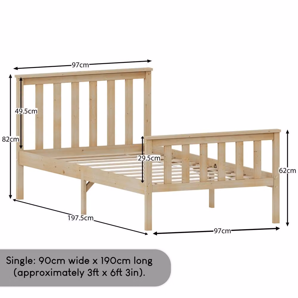 HD Designs Milan Solid Pine Wooden Bed Frame with High Foot in Light Brown, 140 x 200 cm – 2