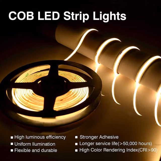 EnerJ Smart COB LED Strip Light, Warm White 3000K, 5m, 300 LEDs, White