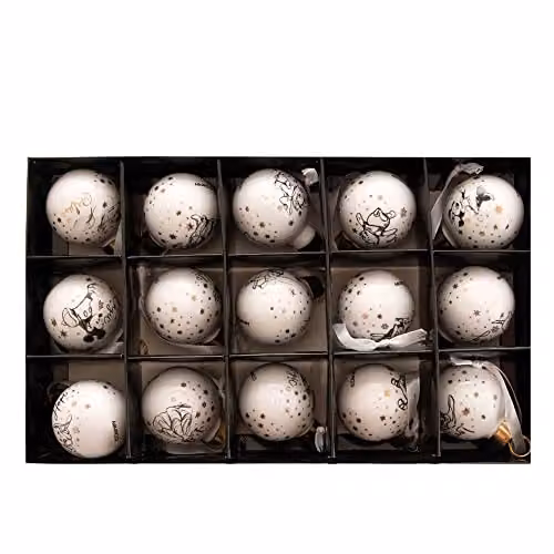 Disney Classic Collectables Set of 15 White and Gold Ceramic Christmas Hanging Baubles – 2