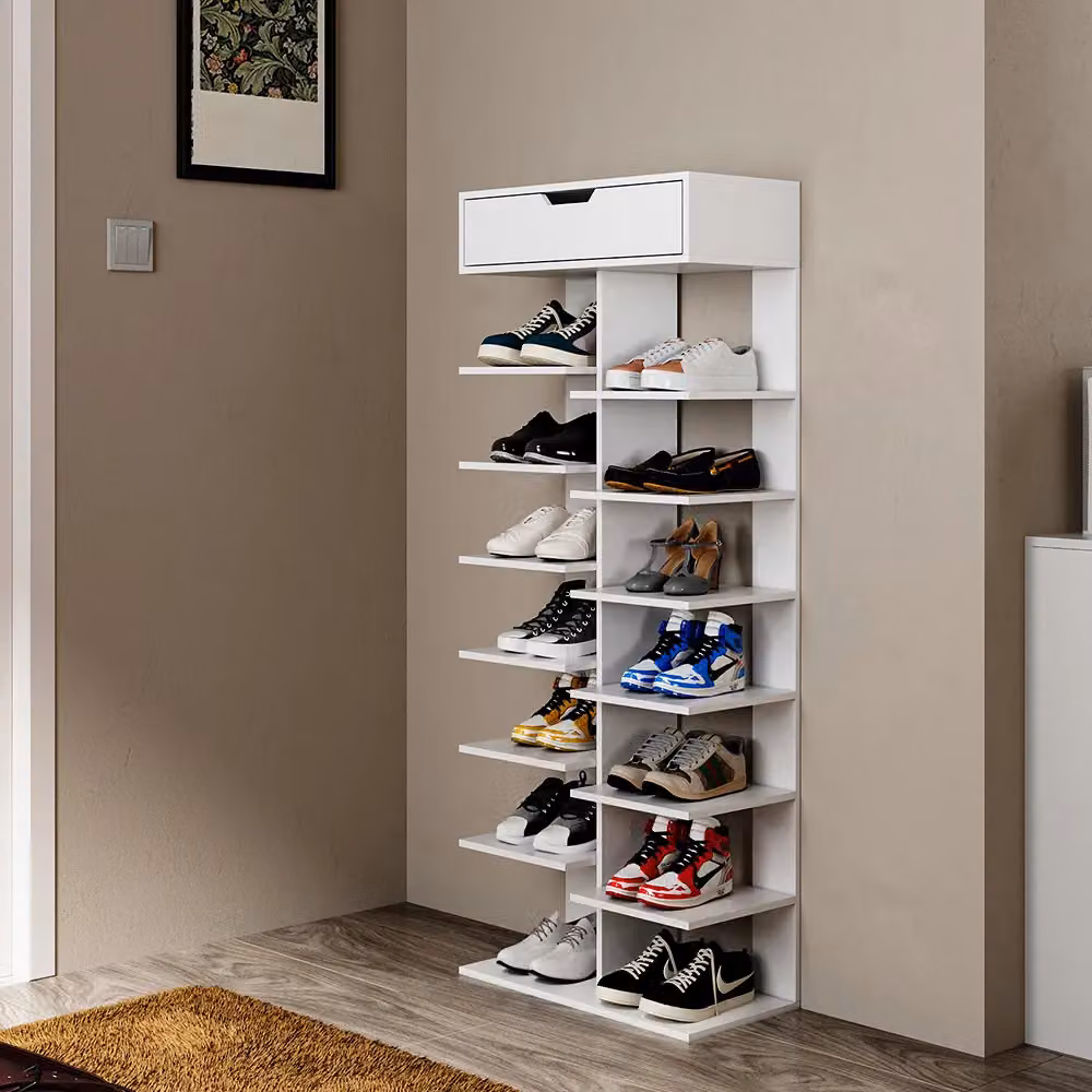 Living and Home 8-Tier Open Space Saving Shoe Rack with Drawer in White – 5