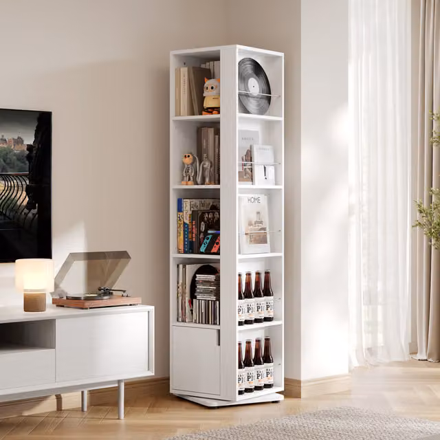 Yaheetech 5-Layer Rotating Corner Bookshelf with Adjustable Shelves, White