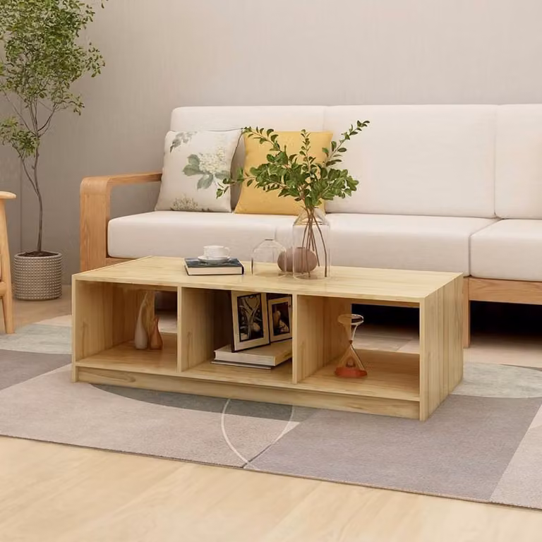 Berkfield Home Modern Rectangular Coffee Table in Brown Solid Pinewood, W/D/H: 110 x 50 x 34 cm