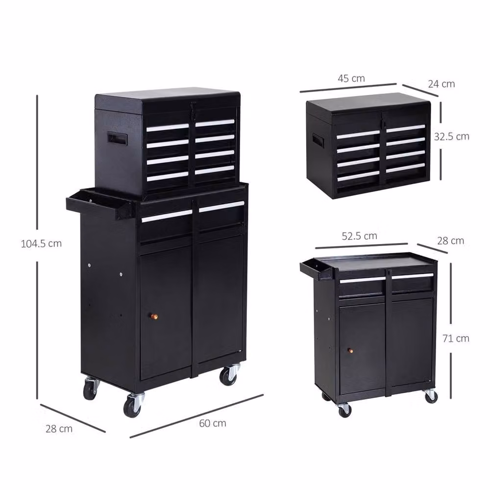 Ventryn 2 in 1 Metal Tool Cabinet Cart with 5 Lockable Drawers, Black – 2