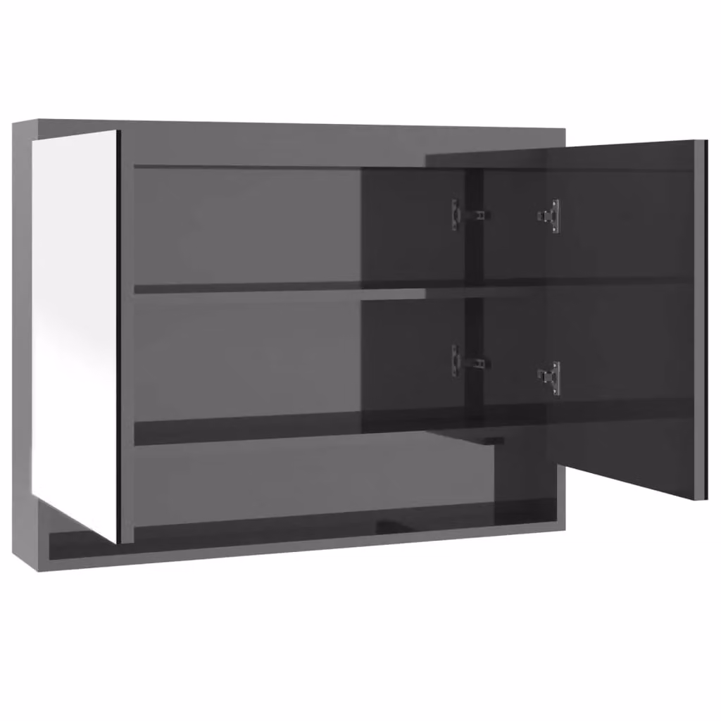 Berkfield Home Modern Glossy Grey Bathroom Mirror Cabinet, W: 80 cm, H: 60 cm, D: 15 cm – 2