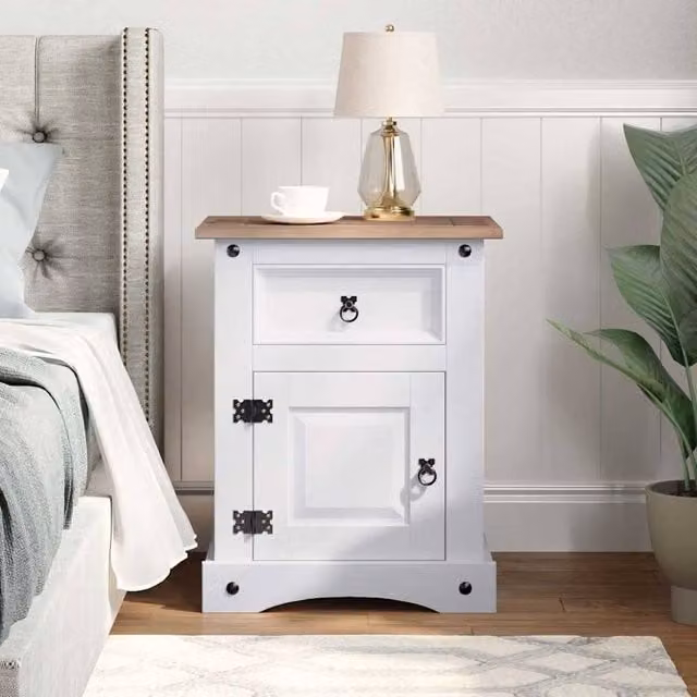 Berkfield Home Corona Range Mexican Pine Bedside Cabinet, White, W: 53 cm, D: 39 cm, H: 66 cm