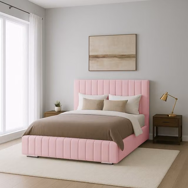 Desire Deco Ammara Upholstered Velvet Bed Frame, Pink, W/D/H: 90 x 190 cm