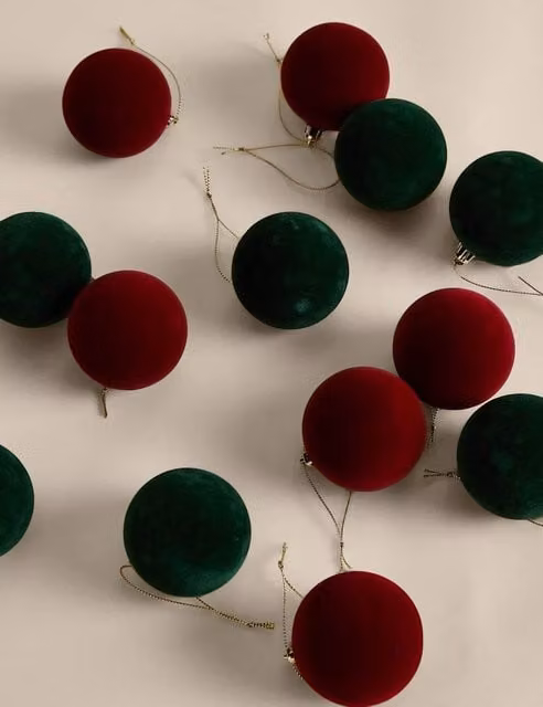 M&S 24 Pack Red Flocked Shatterproof Christmas Baubles