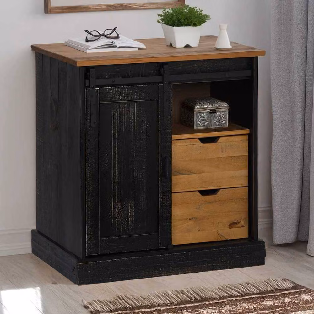 Berkfield Home HALDEN Sideboard with Sliding Door in Black Solid Pine Wood, W/D/H: 80 x 40 x 80 cm – 2