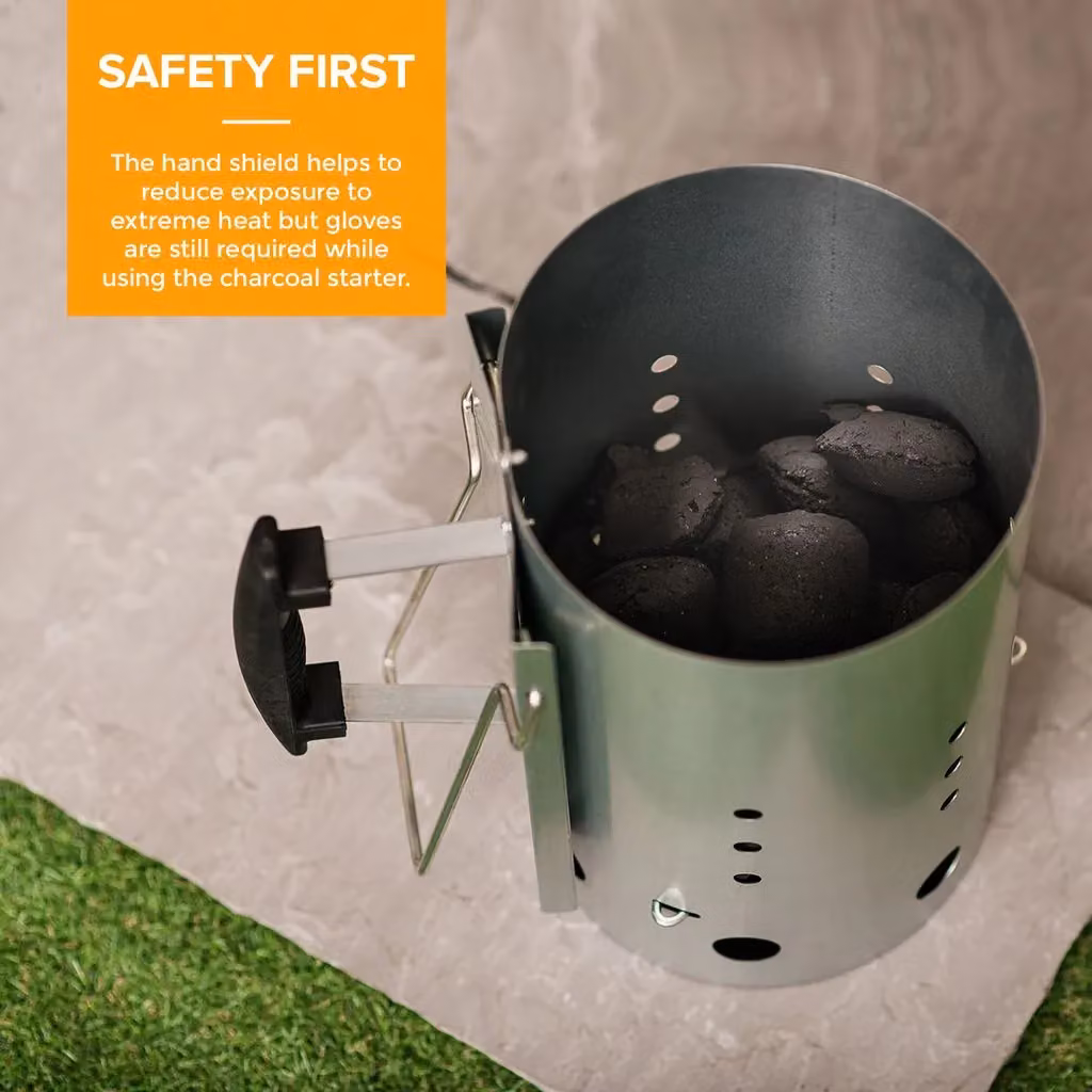 LIVIVO Silver Galvanised Steel Charcoal Chimney Starter with Handle for Quick BBQ Coal Lighting, H 31.0 cm x W 28.0 cm x D 17.0 cm – 3