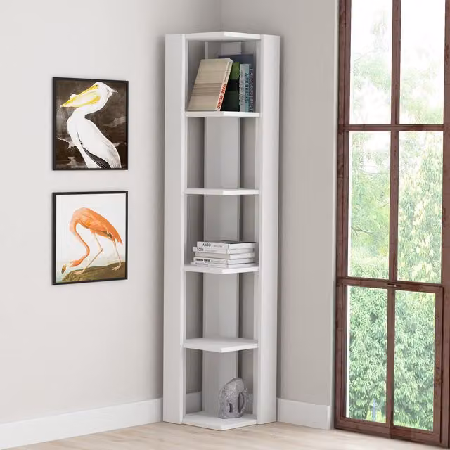 Decortie Nati Tall Modern Corner Bookcase Display Unit in White, Height: 161 cm – 1