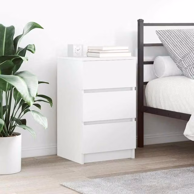 Berkfield Home Set of 2 White Bedside Cabinets with 3 Drawers, W/D/H: 39 x 35 x 65 cm