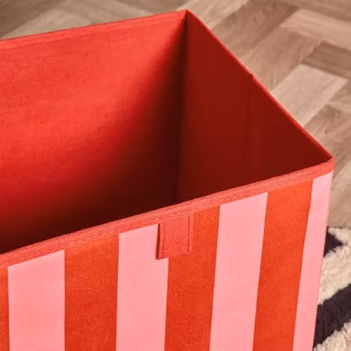 OHS Set of 2 Stripe Fabric Storage Cubes in Red and Pink, Foldable with Handles – 3