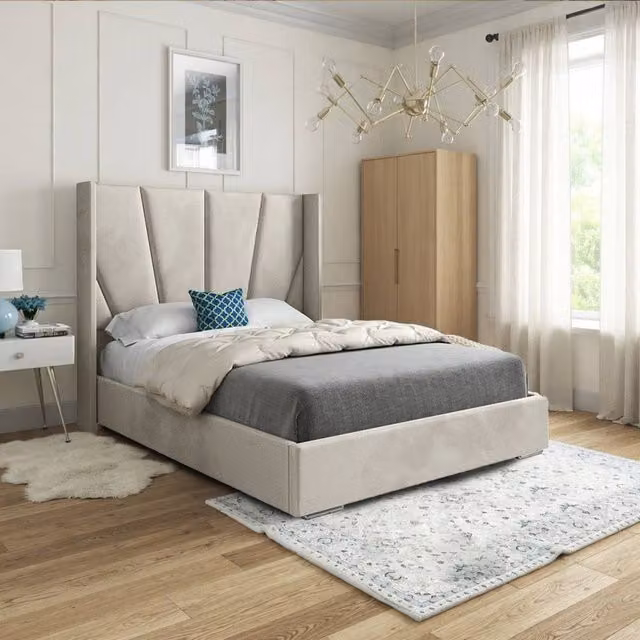 Casani Falmouth King Size Upholstered Velvet Bed Frame in Beige
