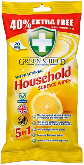 Greenshield Antibacterial Household Wipes, Yellow